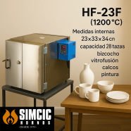 HORNO MODELO HF-23 (1200°C) medidas internas utiles 23cmX33cmX34cm para: bizcocho ceramico, esmaltado, vitrofusion, calcos, pintura en porcelana